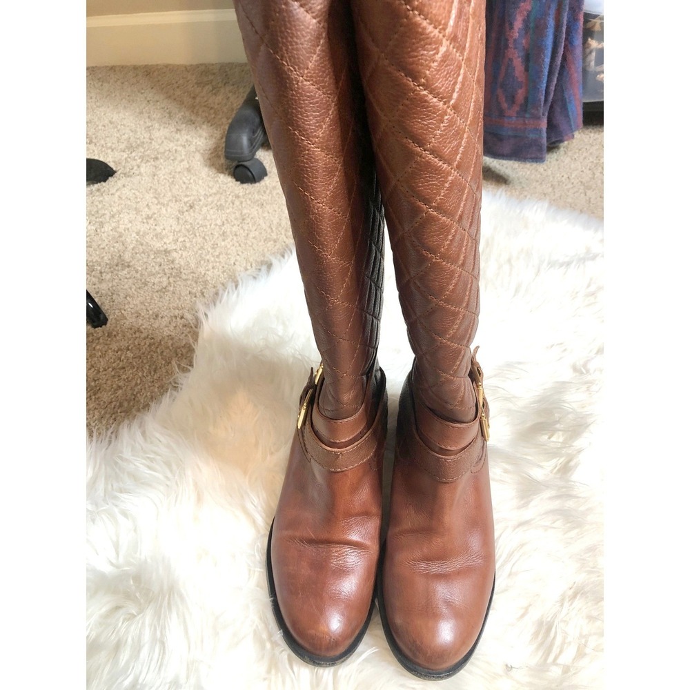 Kate Spade Sutton Brown Quilted Leather Riding Boots Equestrian Size 7M - Flawed - Picture 7 of 8